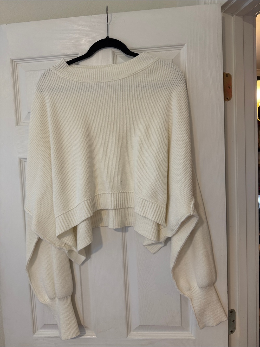 Free People Cream Cropped Rib-Knit Women's Sweater